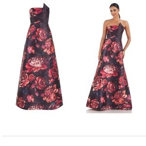 Kay Unger Edith Rose Floral Strapless A-Line Gown